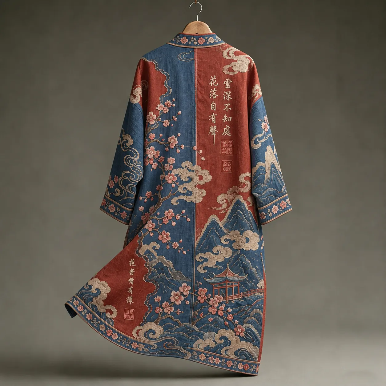 Men's Japanese Art Print Linen Blend Long Kimono  artssus
