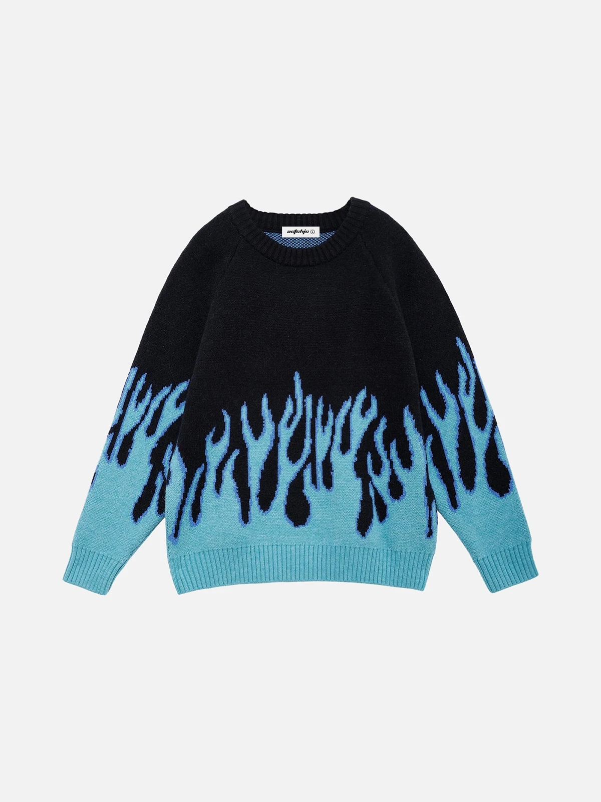 Blue Flame Color Patchwork Knit Sweater Front