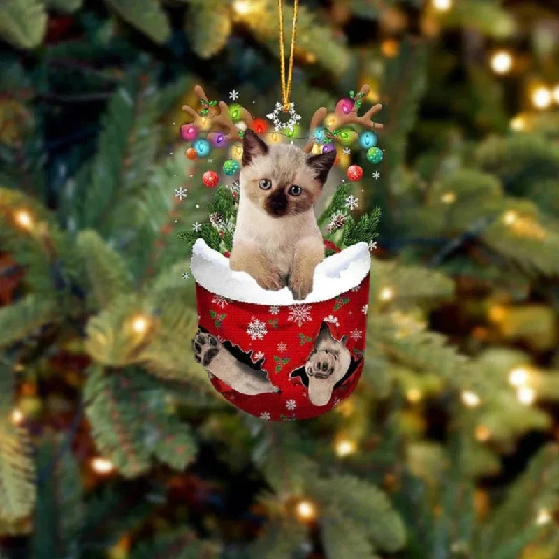 VigorDaily Siamese Cat In Snow Pocket Christmas Ornament SP209