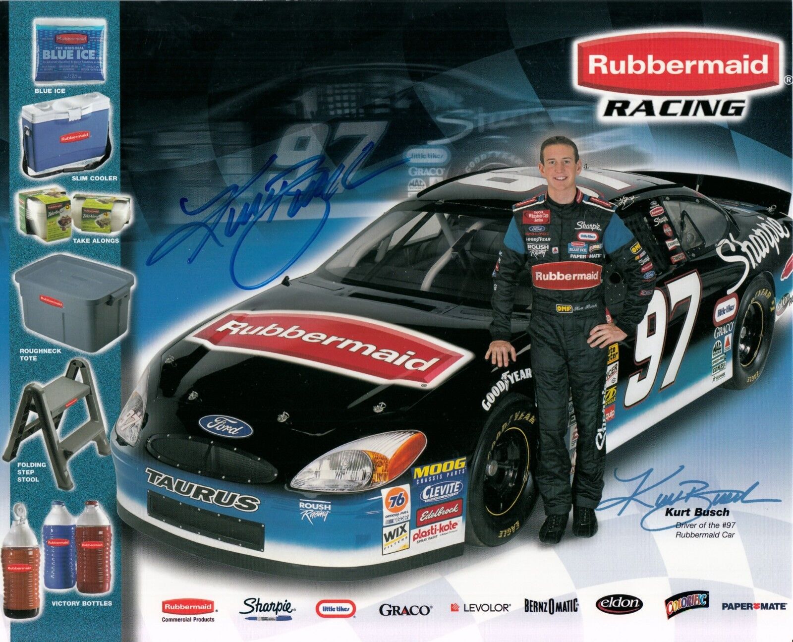 KURT BUSCH hand-signed 2002 NASCAR RACING 8x10 w/ uacc rd coa YOUNG 2ND YEAR!