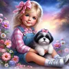 Diamond Painting-DIY Full Round Drill Girl and Dog