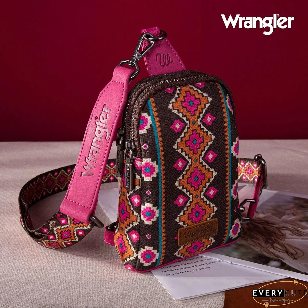 Wrangler Aztec Print Crossbody Sling Chest Bag - Hot Pink