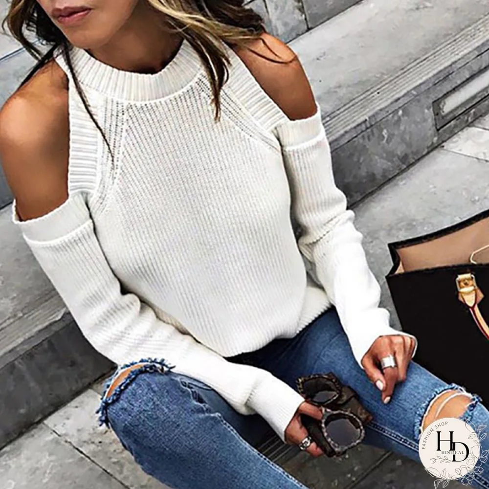 Casual Pure Off-Shoulder Long Sleeve Sweater