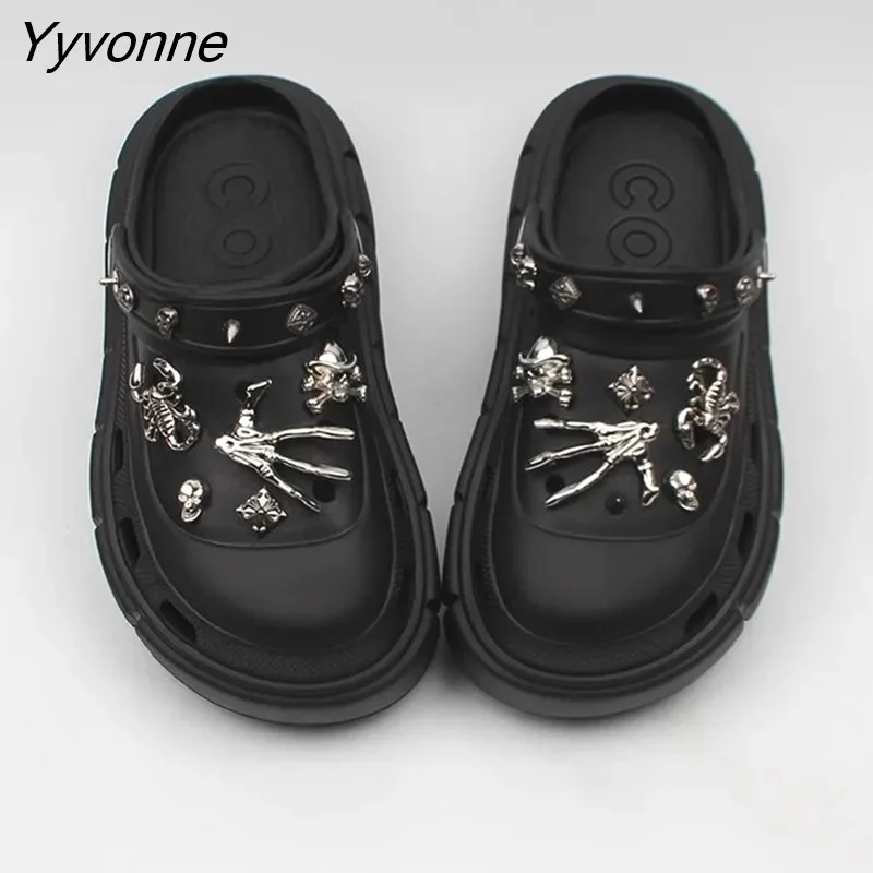 Yyvonne NEW punk metal rivets Sandals Women Slippers Platform Sandals Outdoor Clogs Thick Street Beach Slippers Flip Flops Garden Shoes 521-1