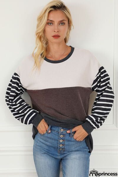 Striped Color Block Dropped Shoulder T-Shirt