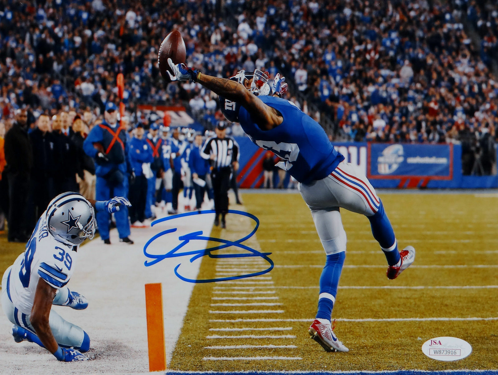 Odell Beckham Autographed 8x10 One Hand Catch Horizontal Photo Poster painting- JSA Auth