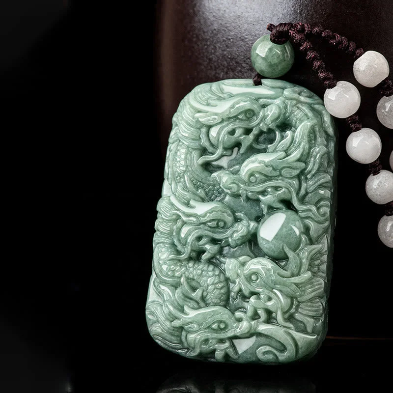 Natural Jade Nine Dragons Protection Strength Amulet Bead String Necklace Pendant