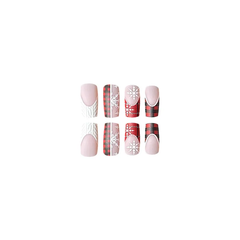 Churchf Ballet Red And White Christmas Relief Fake Nails New Year Plaid French New Wear Armour Piece