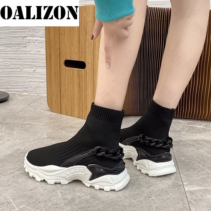 Women's Fashion Chain Stretchy Socks Flat Platform Sneakers Casual Shoes Women Running Sneakers Trainers Jogging Sports Shoes