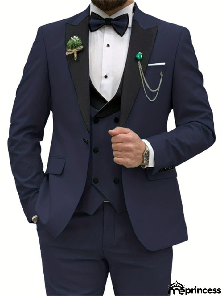 Men's 3 Piece Wedding Prom Suits Bridegroom Blazer + Vest + Pants
