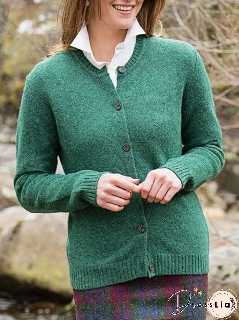 Casual Spring Buttoned Mid-weight Micro-Elasticity Daily Casual Long sleeve Sweater for Women