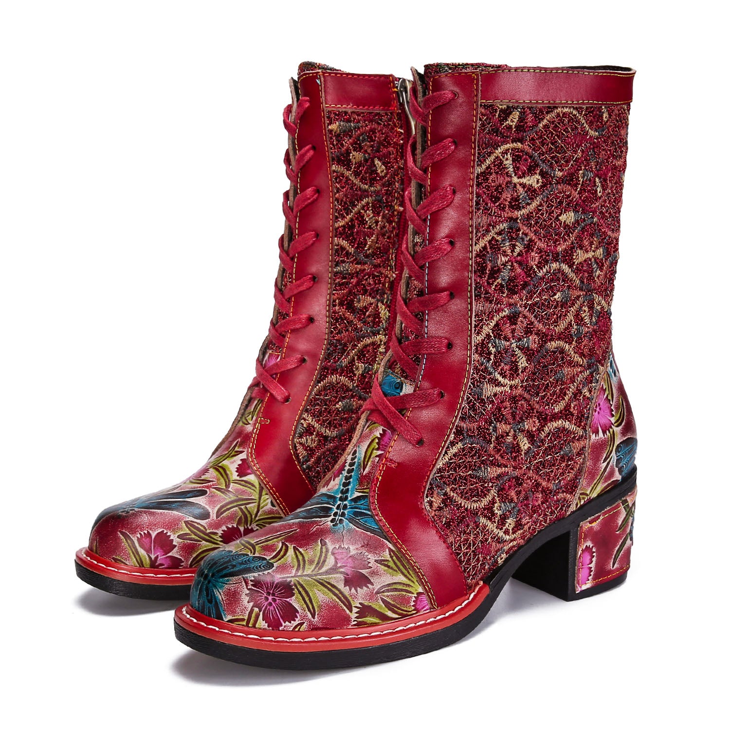 Women'sHandmade Leather Embroidered Comfy Boots