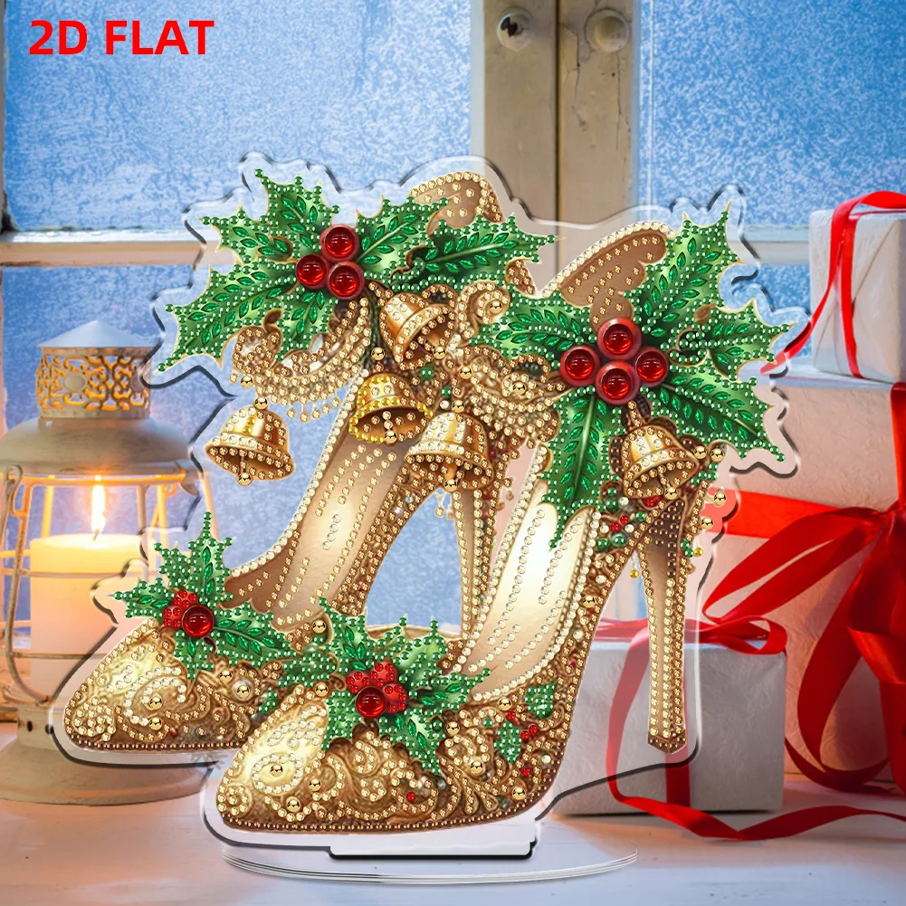 2D Flat Xmas High Heels DIY Acrylic Desktop Diamond Art Kits for Adults Beginner