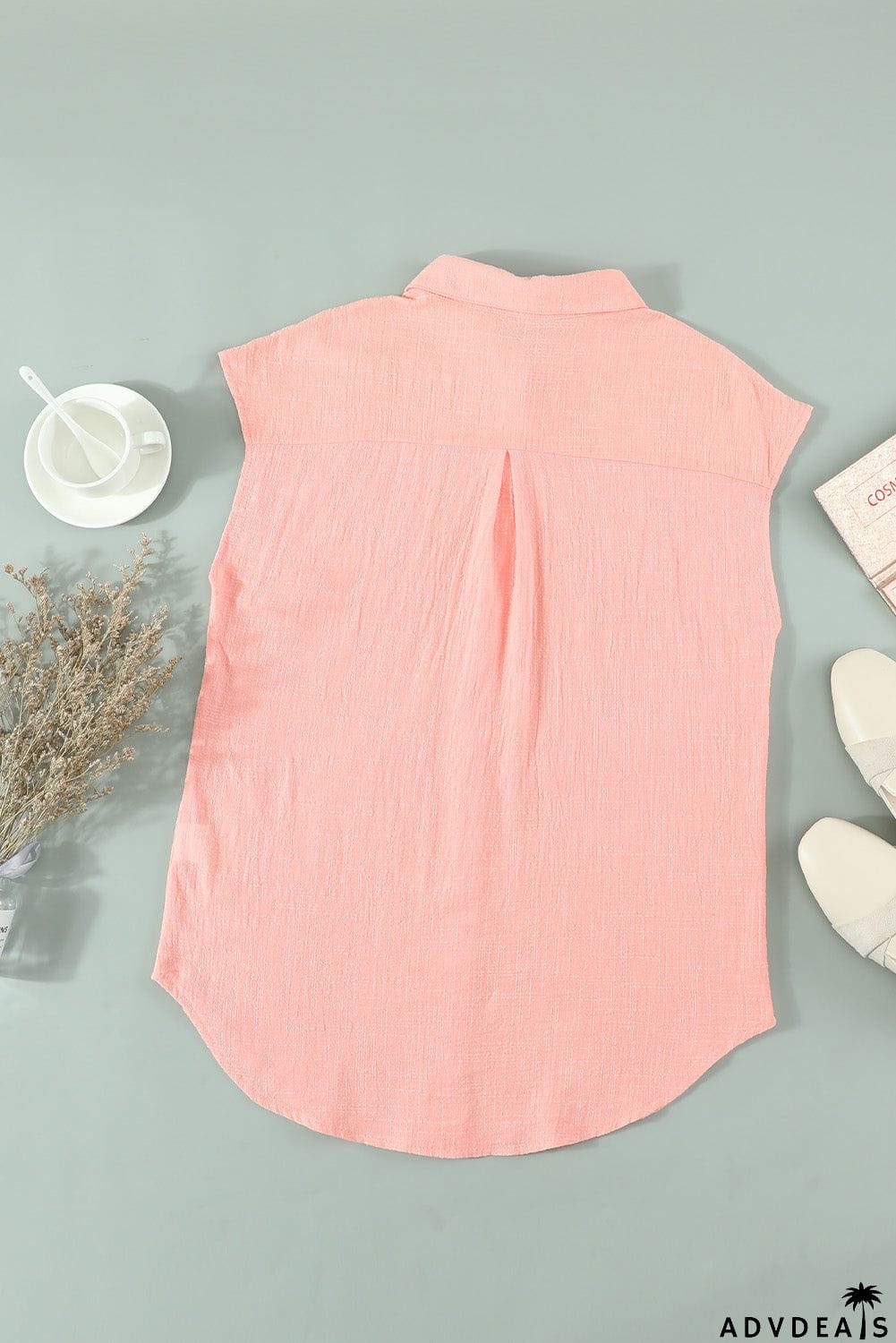 Turn-down Collar Button Front Tank