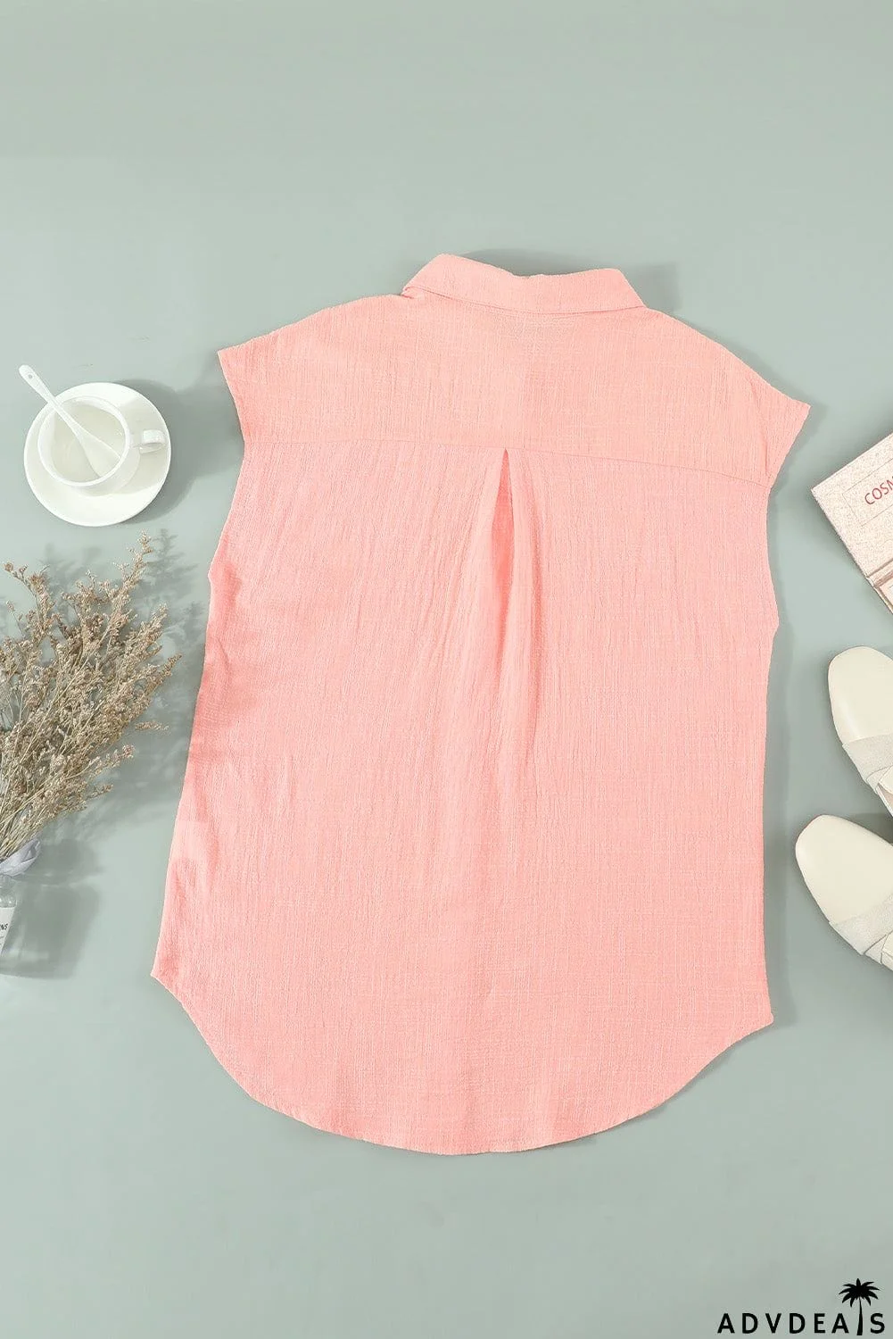 Turn-down Collar Button Front Tank