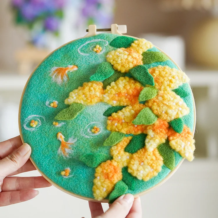 FeltingJoy - Floral Painting Needle Felting Kit - Osmanthus Goldfish