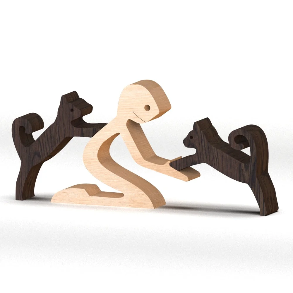 Home Decor Table Ornament Wood Dog Craft Sculpture Handmade Wooden Pets Figurine Crafs Desk Decorations Great Gifts for Friends