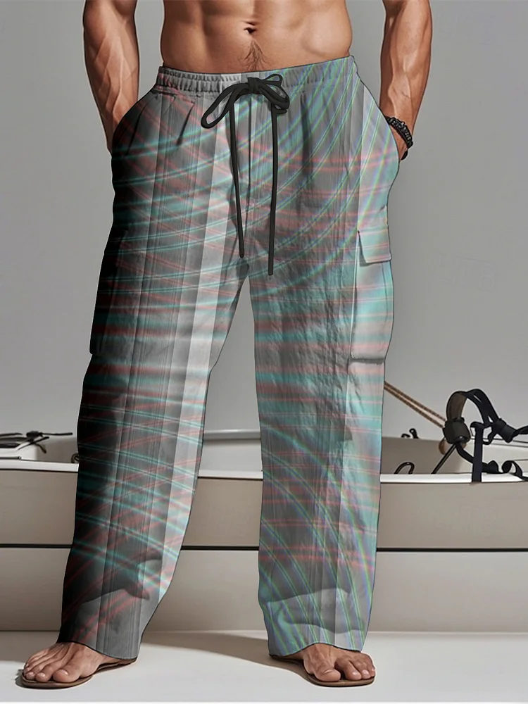 Men's Aurora Line Print Drawstring Waist Casual Sweatpants