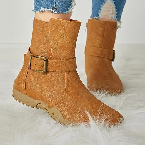 Women's Winter Warm Zipper Flat Snow Boots