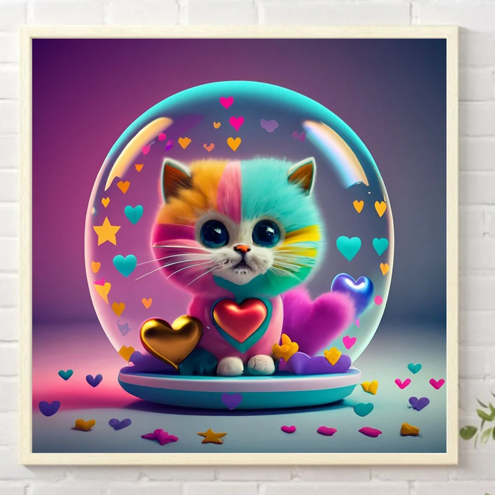 Partial AB Diamond Painting - Full Round Drill - Love Colourful Cat(Canvas|35*35cm)