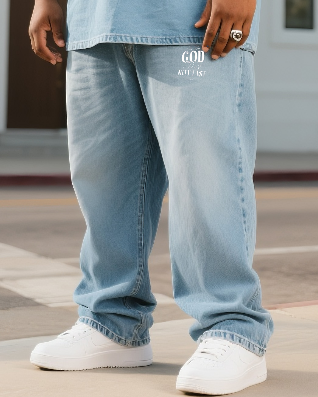 Plus Size Men GOD Denim T-shirt Pants Suit