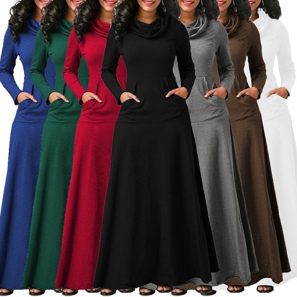 Women Fashion Dress Casual Long Sleeve Pullover Cotton Long Dress Plus Size S-5XL - Shop Trendy Women's Clothing | LoverChic