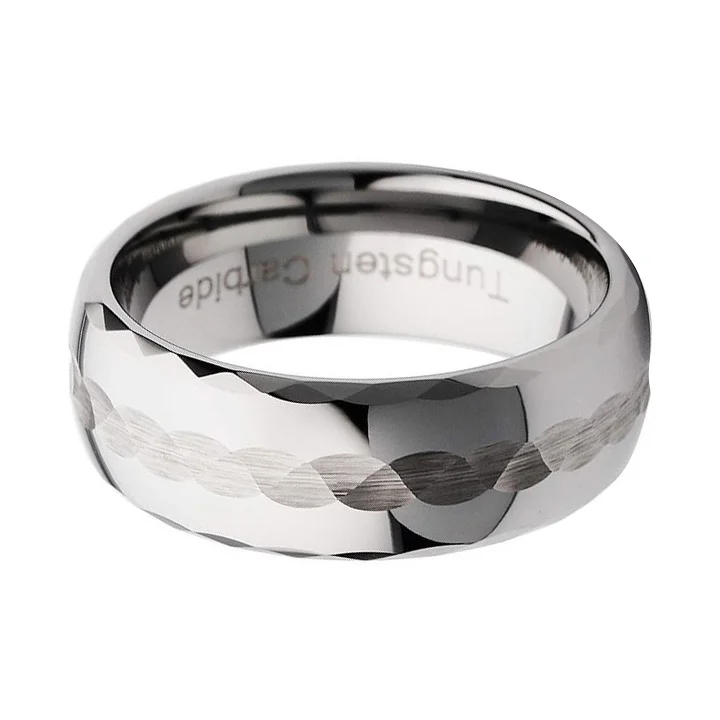 6MM 8MM Mens Women Tungsten Wedding Bands Silver Hammered Finish Comfort Fit Couple