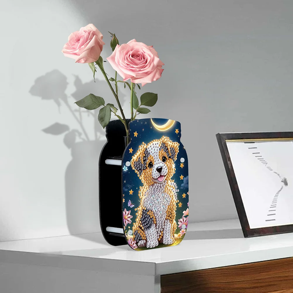 Cute Puppy Acrylic Double Sided Special Shape Diamond Painting Vase for Home
