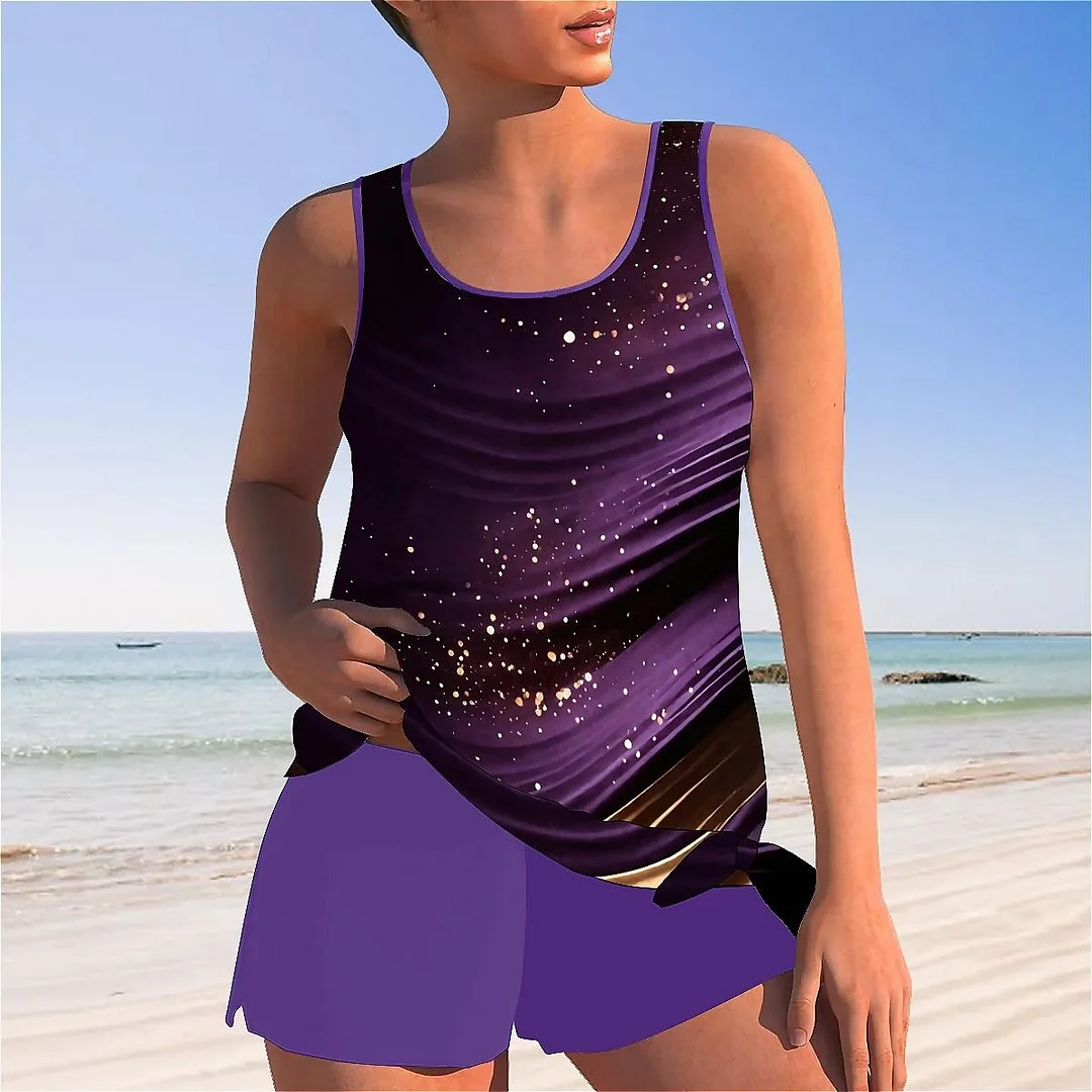 Bowknot Mable,Black,Golden Mid Waisted Tankini Set - Plus Size Available