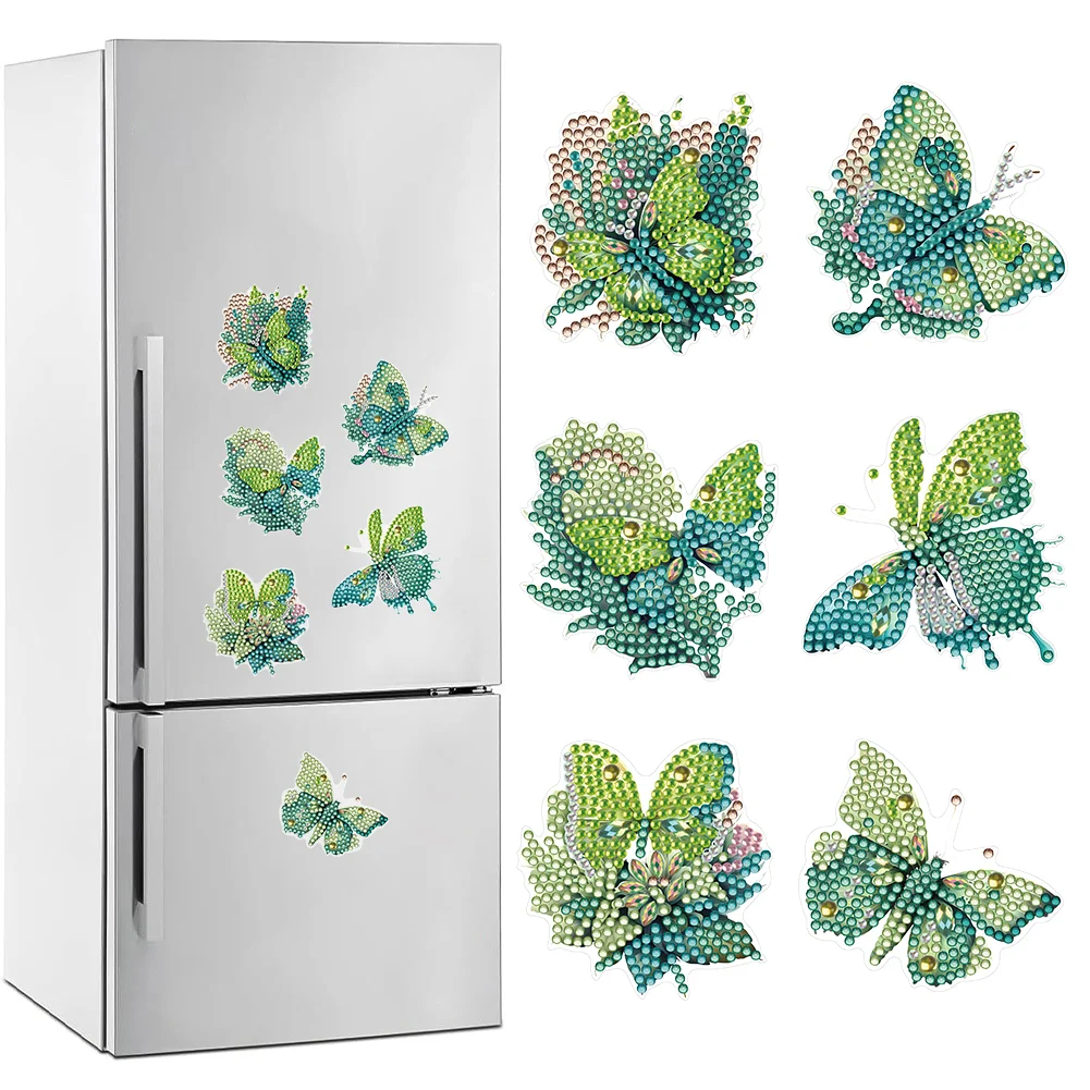 6 Pcs Green Butterfly Diamond Painting Magnets Refrigerator for Adult Kid Beginners