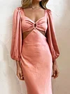 Bandeau Solid Color Hollow V-Neck Flared Sleeves Maxi Dress