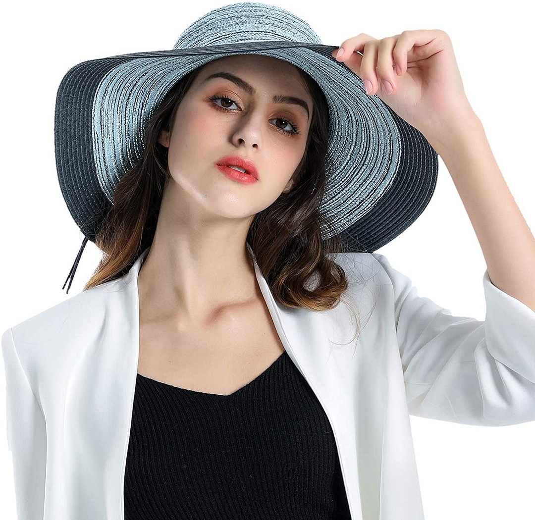 Womens Sun Beach Straw Hat - Wide Brim Floppy Foldable Summer Travel Cap (UV UPF50+)
