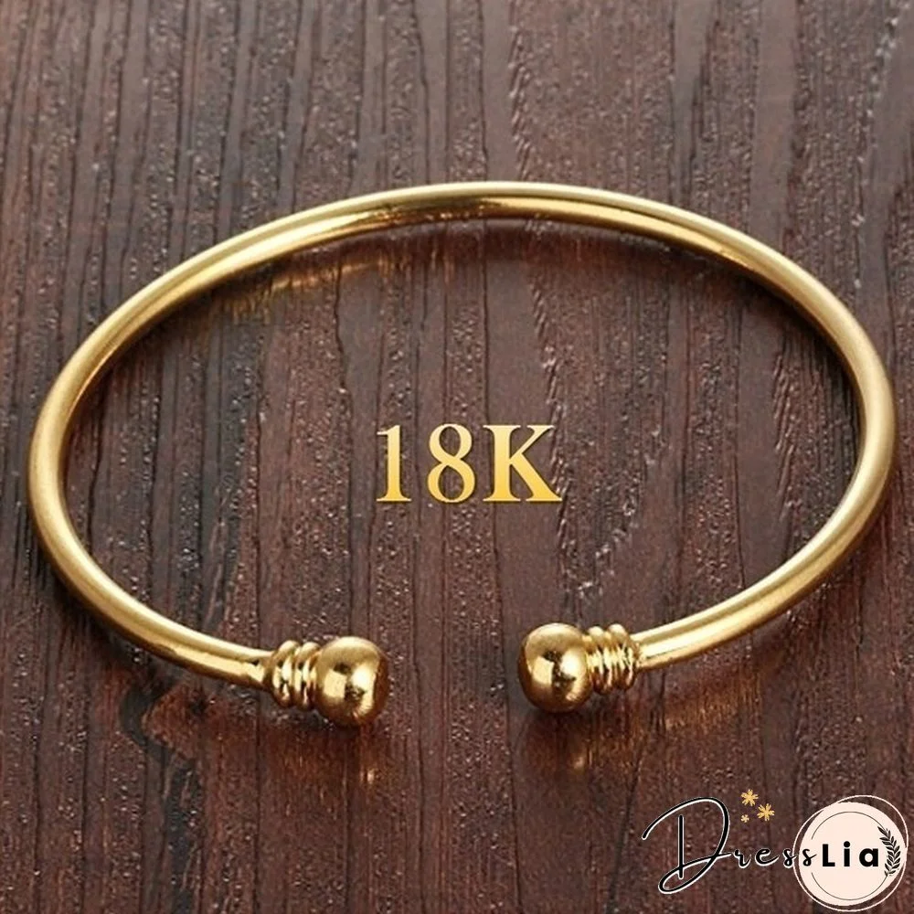 New 18K Bangle Bracelet Cuff Fashion Simple Open Bangles Two Bead Cuff Jewelry for Women