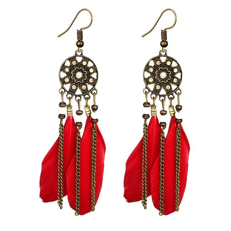 Women plus size clothing Round Tassel Feather Earrings Wholesale Cheap Jewelry-Nordswear