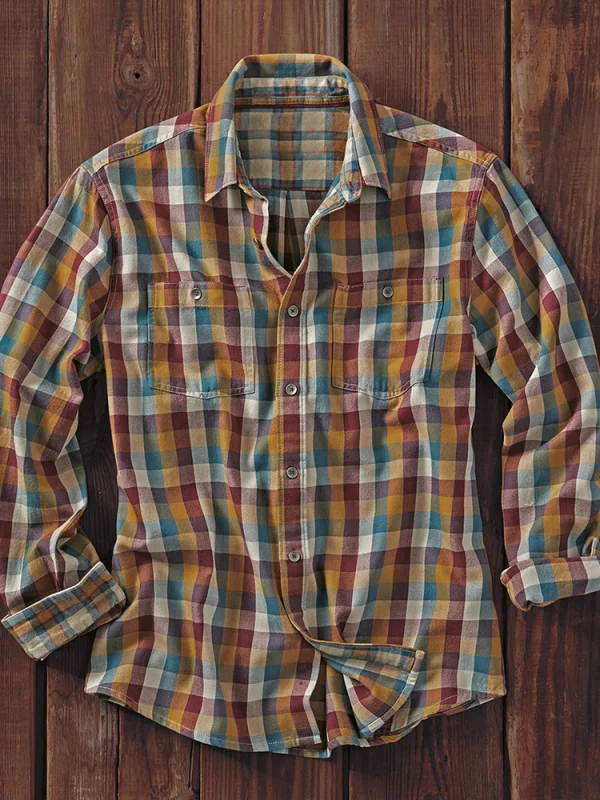 Men's Plaid casual long sleeved shirt