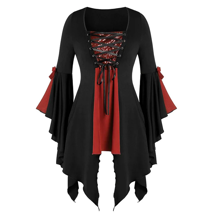 Ragged Hem Witch Skirt With Flared Sleeves