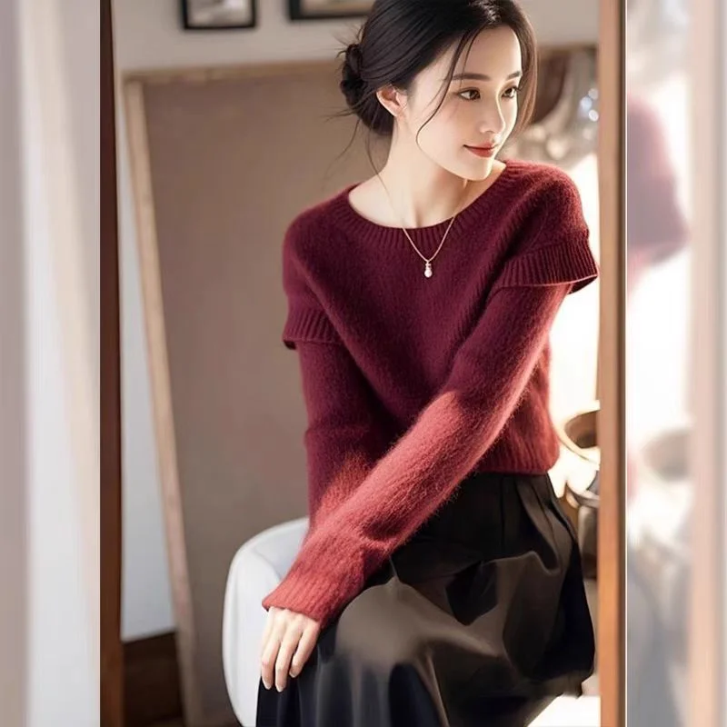 Athvotar Athvotar Hair Blue Soft-Masted Sweater Mid-Autumn 2025 Autumn/Winter New Design Sense Of Ntong T-Shirt Woman