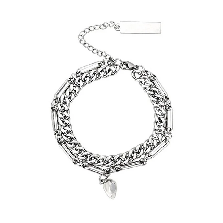 Magnet Heart Chain Couple Bracelet - Modakawa Modakawa