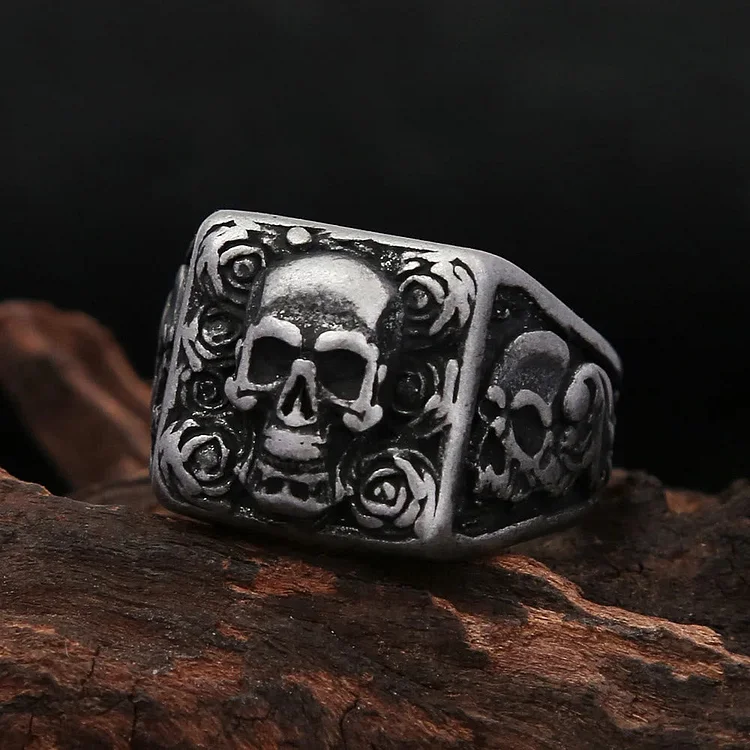 Coutureaura Vintage Bone Blossom Skull Ring