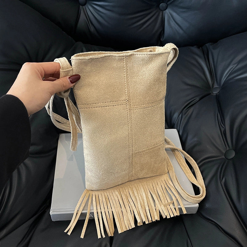 Women’s Suede Solid Color Classic Style Tassel Square Zipper Shoulder Bag