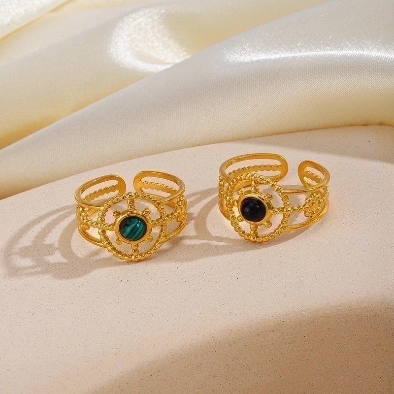 304 Stainless Steel 18K Gold Plated IG Style Plating Inlay Geometric Natural Stone Open Ring