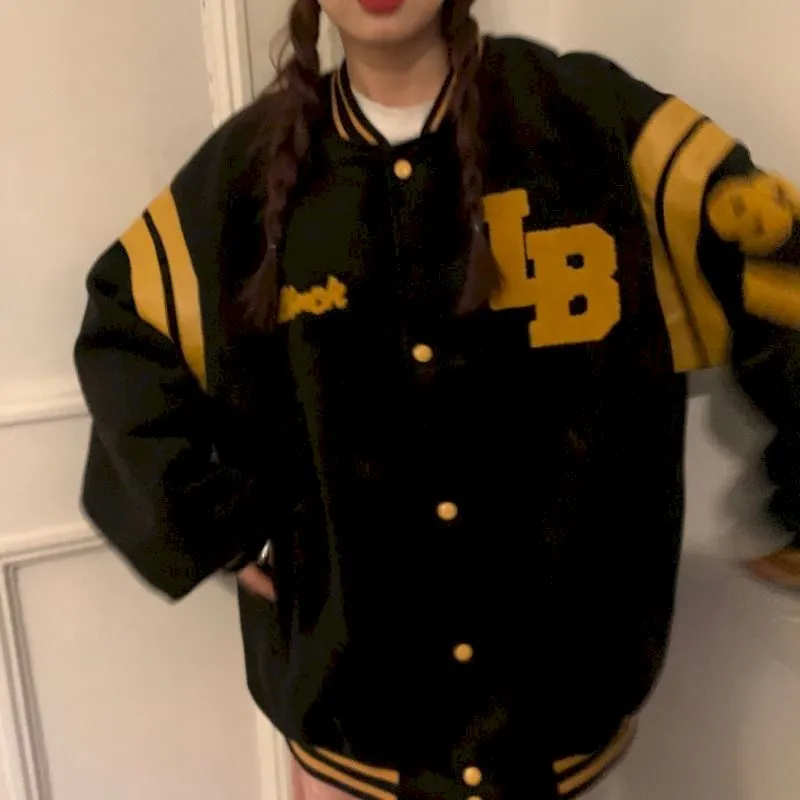 Baseball Uniform Women Jackets Thickened Autumn/winter 2021 Plus Velvet Sweater Coat Student Loose BF Harajuku Korean Clothes