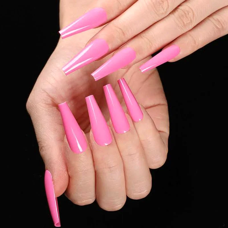 24Pcs Shiny Nude Long Artificial Fake Nails For Design Ballerina Stiletto False Nails DIY Full Cover Finger Tips Manicure Tools-Nail Inspo