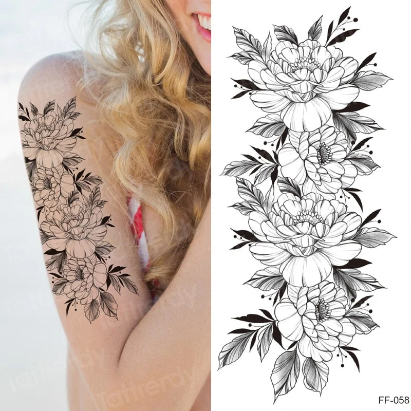 tattoo sticker women flower rose peony black tatouage temporaire femme temporary sleeve tattoo waterproof sexy body art fashion