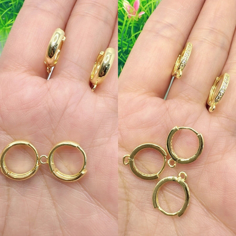 10 Pieces 1 Pair/Package Copper Zircon 18K Gold Plated Simple Solid Color Polished Earring Findings Jewelry Accessories