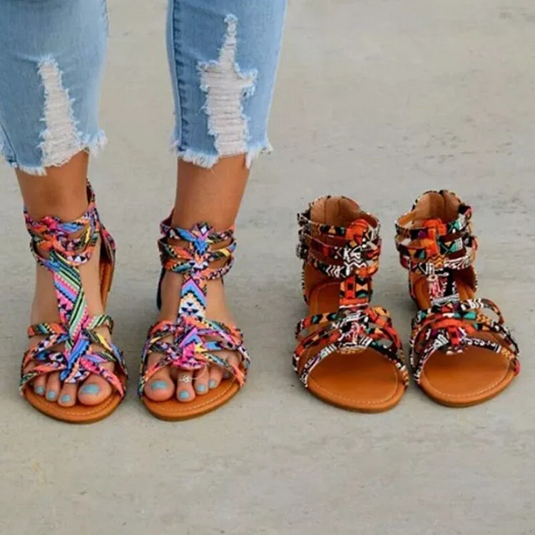 Lady Casual Sandals Shoes Plus Size 35-43 Women Bohemia Colorful Summer Gladiator Flat Ankle Strap Sandals Shoes