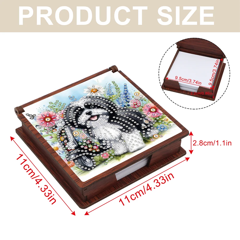 Wooden 5D Diamond Painting Kit Note Box DIY Diamond Art Notepad Box (Dog A)