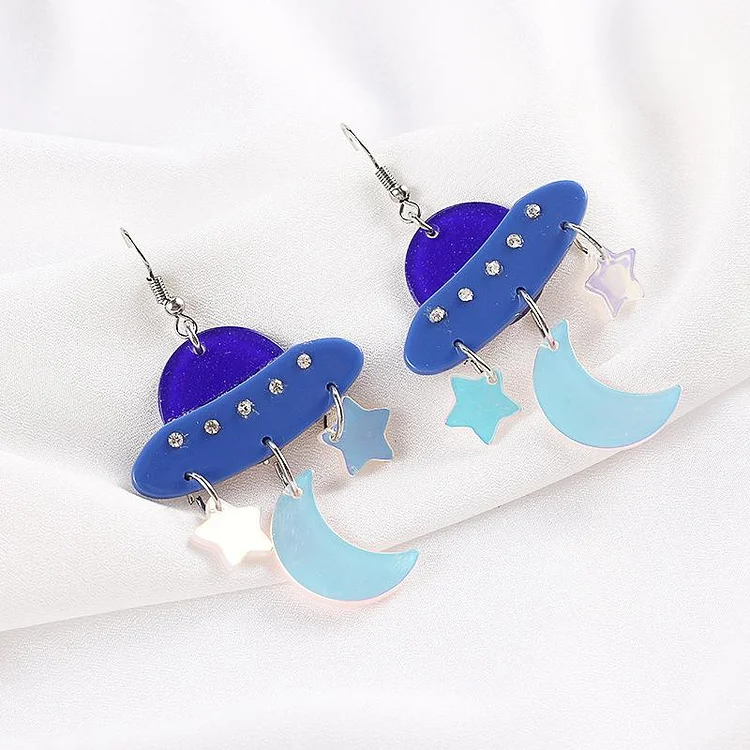 Flying Saucer Stars Moon Earrings