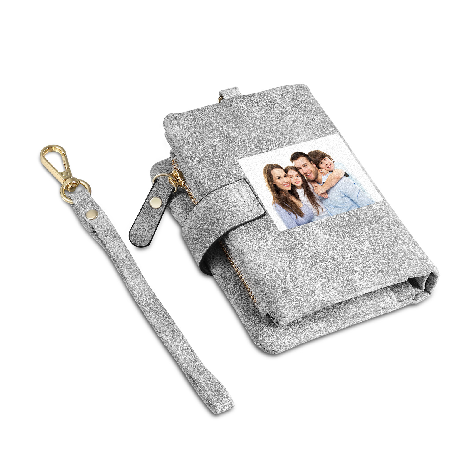 Portafoglio in PU pelle con 4 nomi & 2 testi & 1 foto personalizzati per mamma