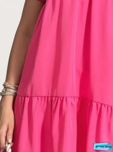 V-Neck Short Sleeve Ruffle Hem Dress
